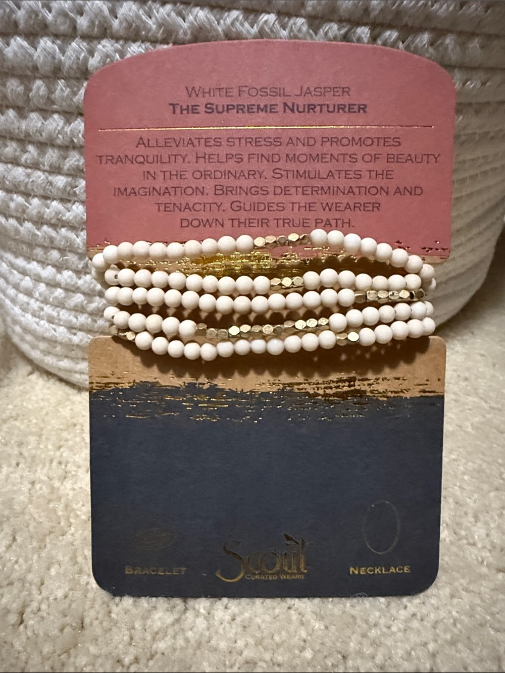 Scout White Fossil Jasper Beaded Bracelet with Gold Accents